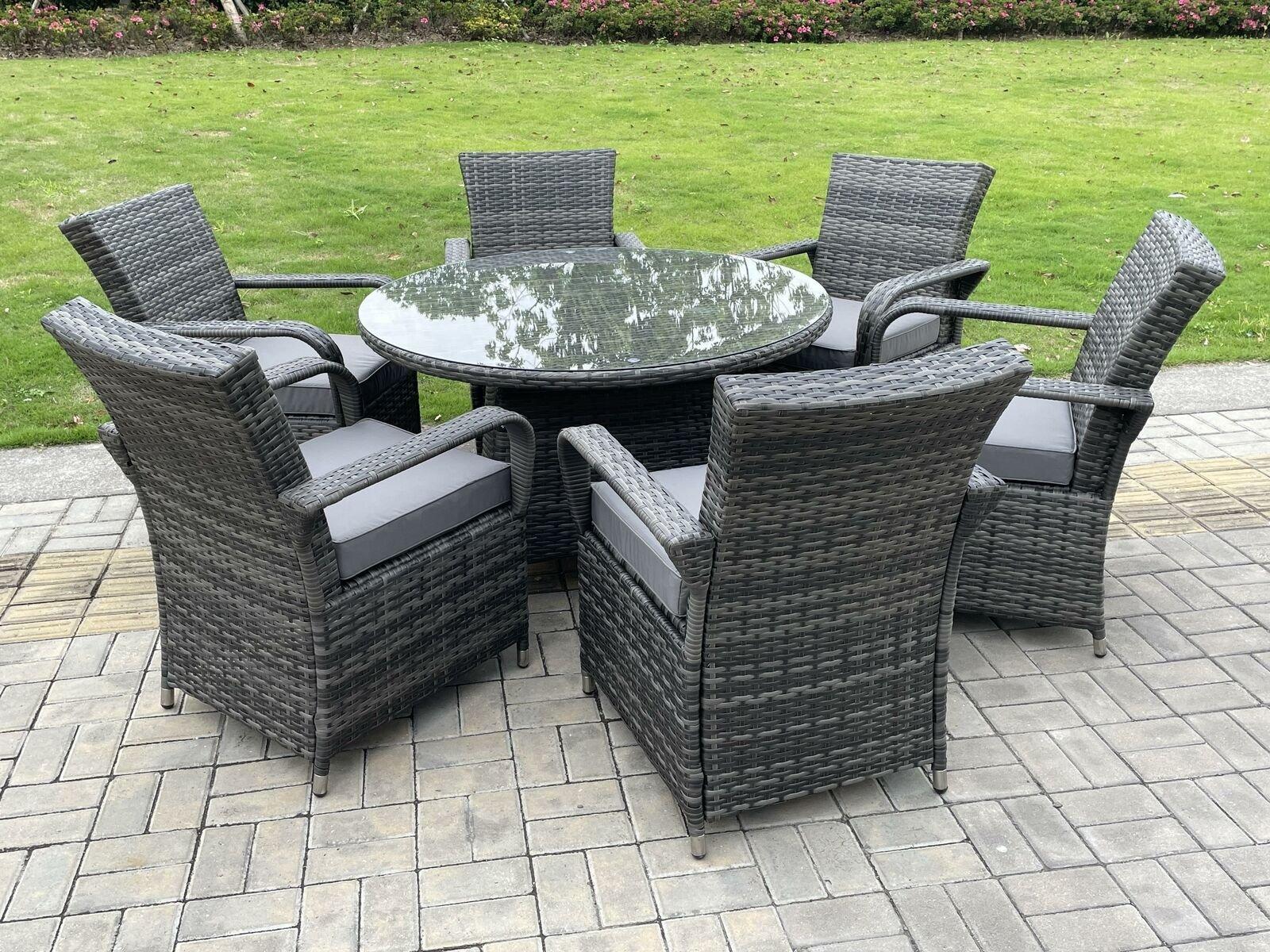 Outdoor Rattan Garden Furniture Dining Set Table And Chair Set Wicker Patio 6 Chairs Plus Round Tabl